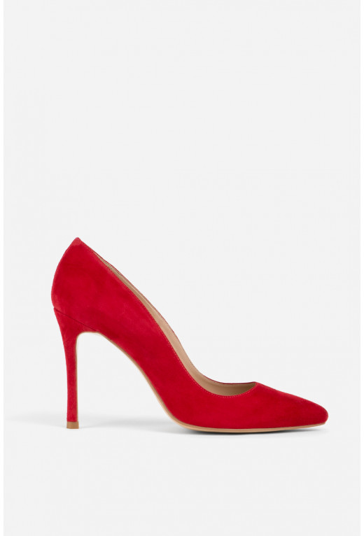 Red suede mid-heeled 
pumps /9 cm/