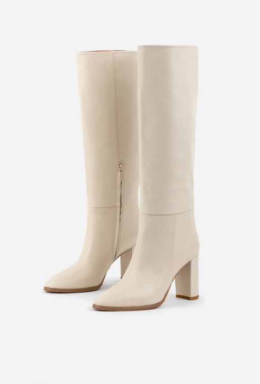 Stella milk leather
heeled high boots /8 cm/
