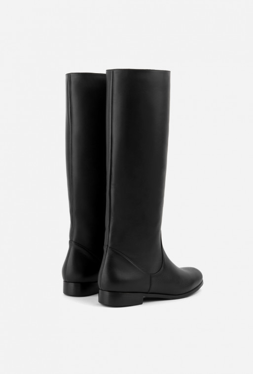 Black leather 
knee high boots 