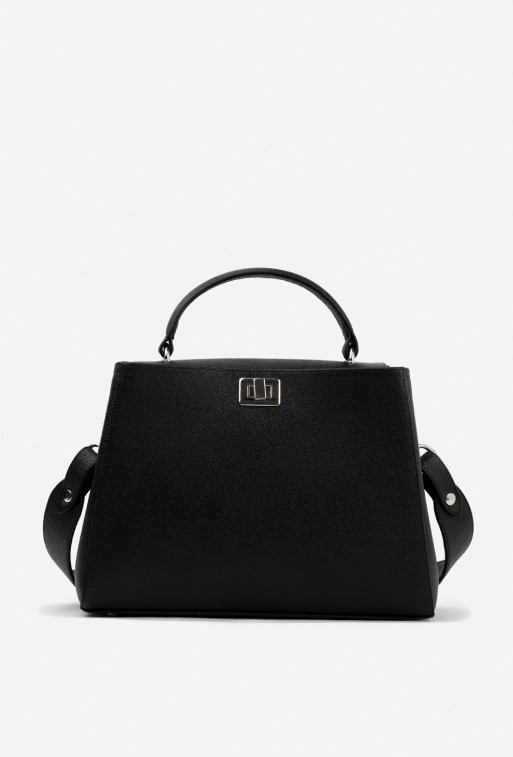 Erna black leather 
city bag /silver/