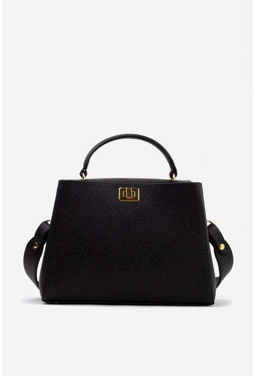 Erna black leather 
city bag /gold/