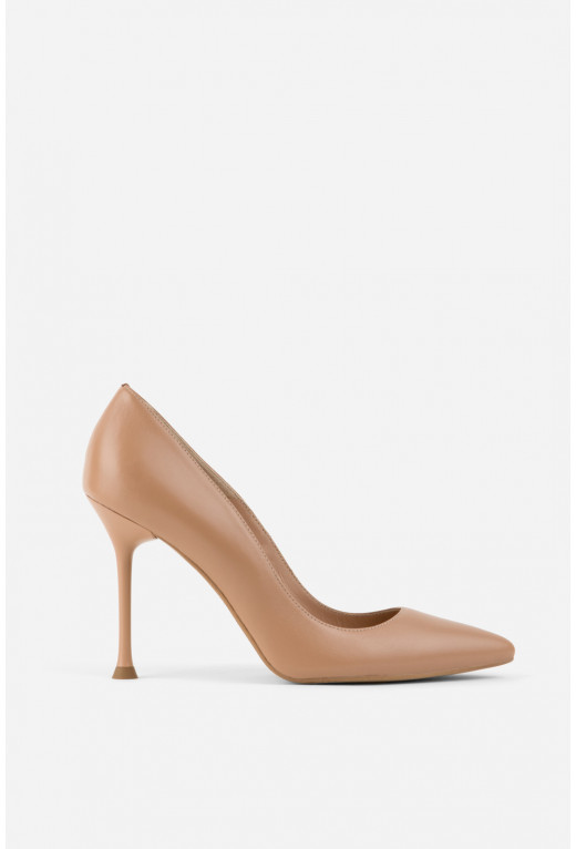 Beige leather high heel pumps /9 cm/