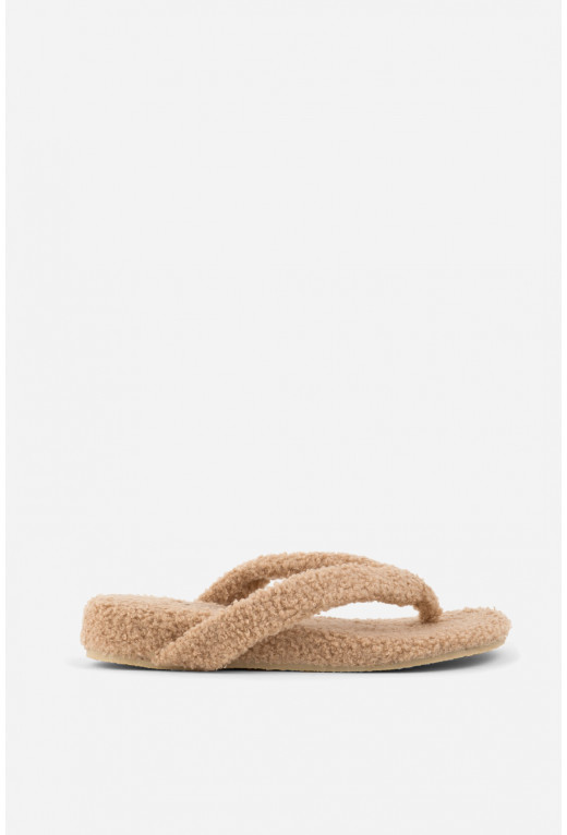 Sasha beige textile home slippers
