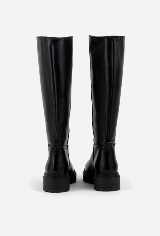 Everly black leather
knee boots /baize/