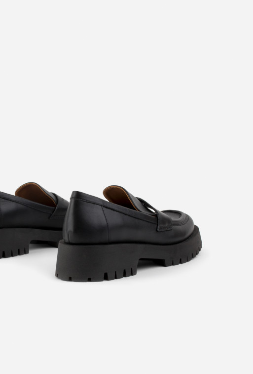 Penny black leather loafers