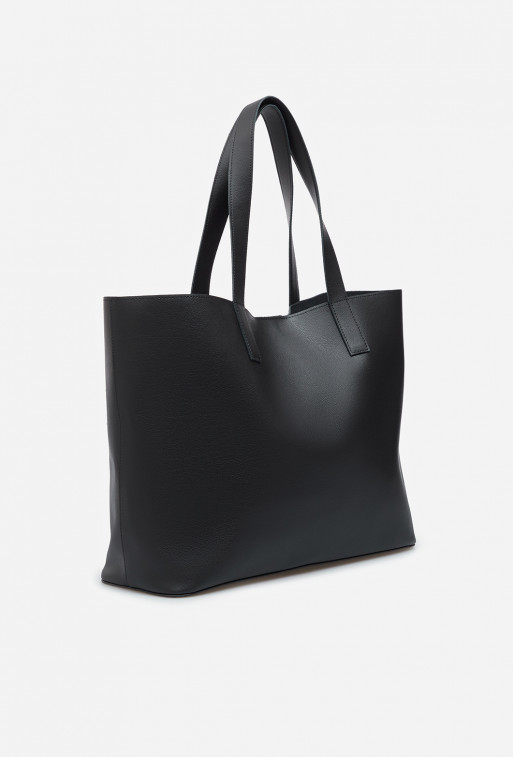 Black leather shopper bag /gold/