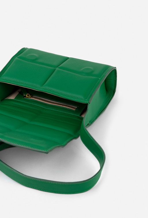 Vianne green leather shoulder bag /gold/