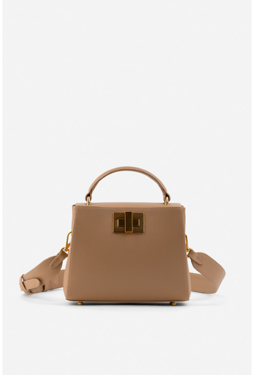 Erna mini RS beige textured-leather city bag /gold/