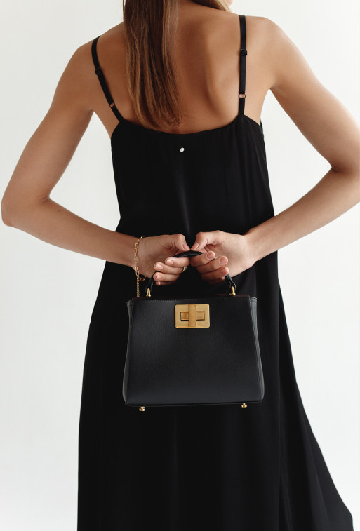 Erna mini RS black leather
city bag /gold/
