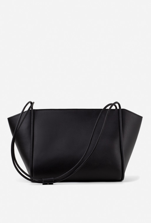 Stefie black leather shopper bag /silver/