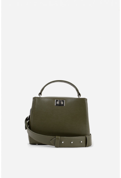 Erna mini green leather bag /silver/