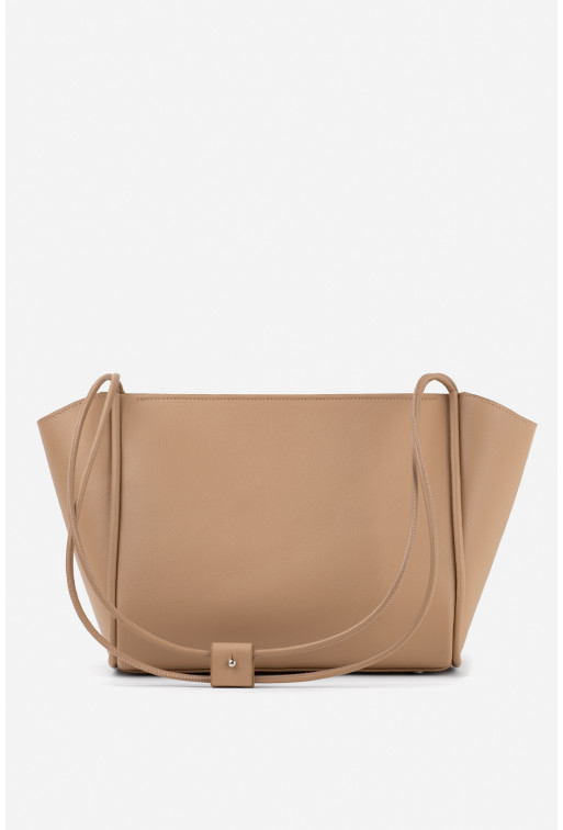 Stefie beige leather shopper bag /silver/