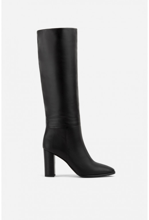 Stella black leather
heeled high boots /8 cm/
