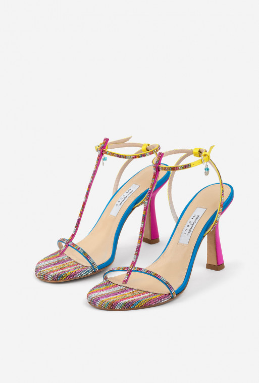 Katya Sparkling three-tone satin sandals /9 cm/