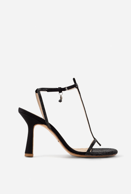 Katya Sparkling black satin
sandals /9 cm/