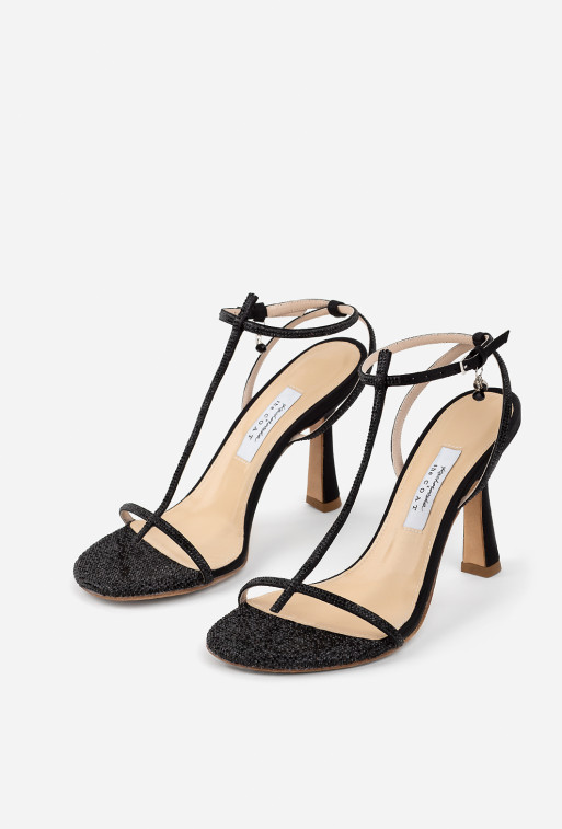 Katya Sparkling black satin
sandals /9 cm/