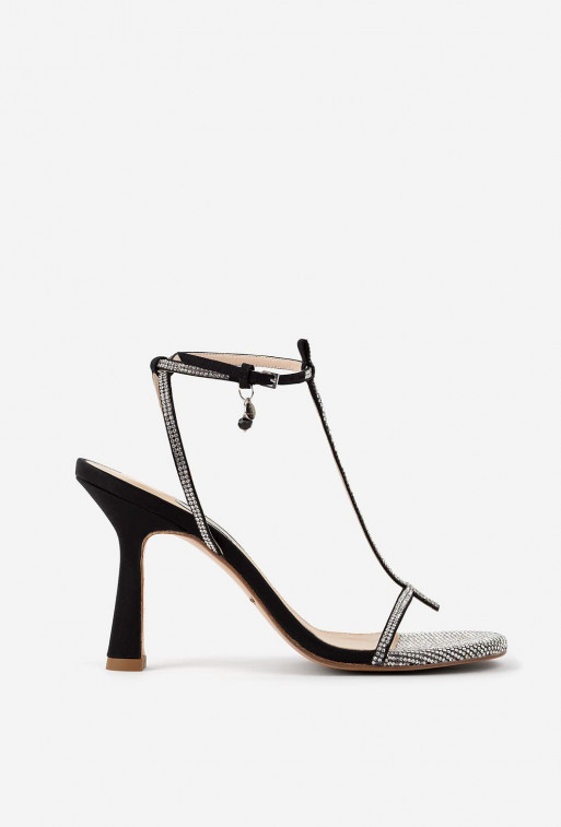 Katya Sparkling black satin sandals /9 cm/