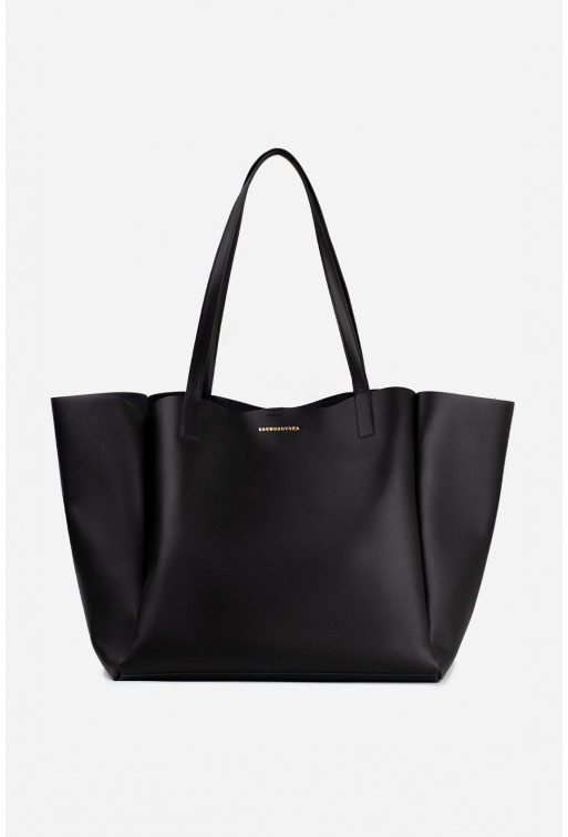 Matilda black leather shopper bag /gold/