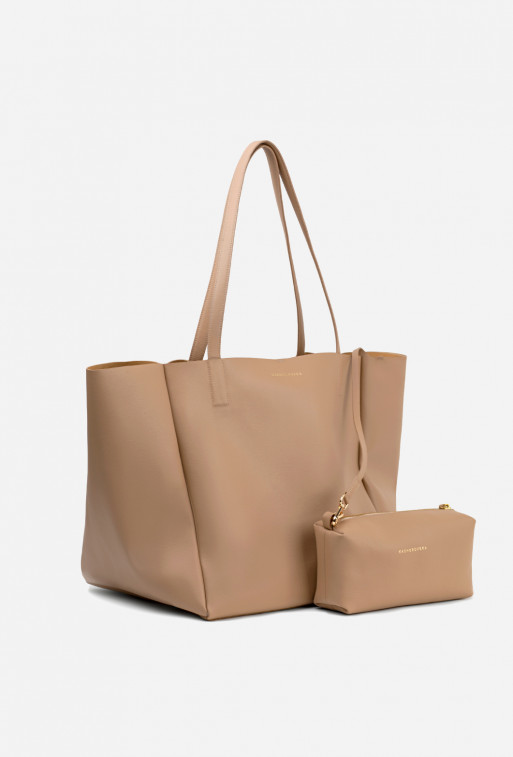 Matilda beige leather shopper bag /gold/