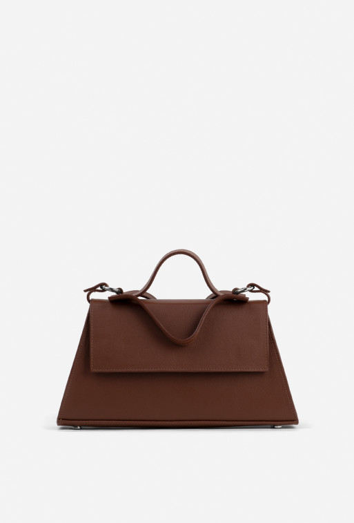 Mira brown leather
city bag /silver/