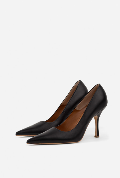 Gina black leather high heel pumps /9 cm/