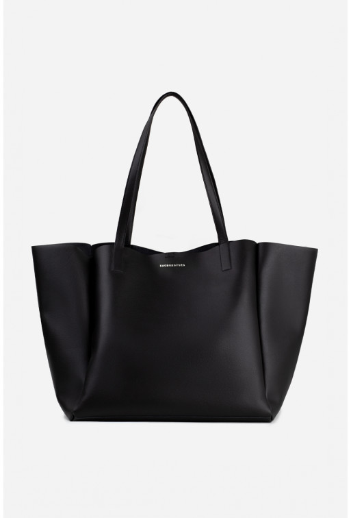 Matilda black leather
shopper bag /silver/