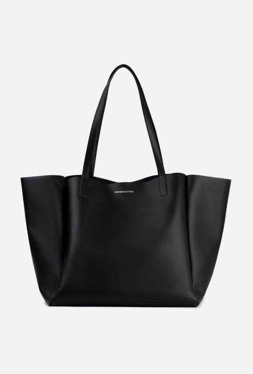 Matilda black leather
shopper bag /silver/