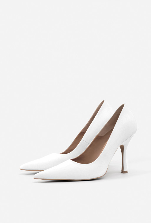 Gina white leather high heel pumps /9 cm/