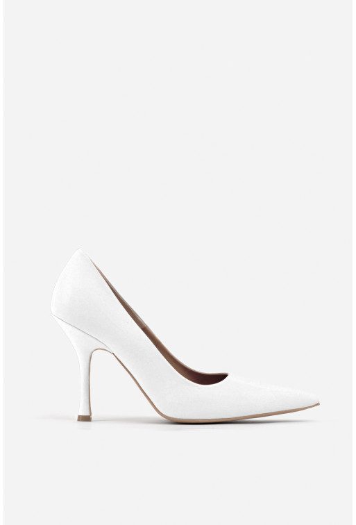 Gina white leather high heel pumps /9 cm/