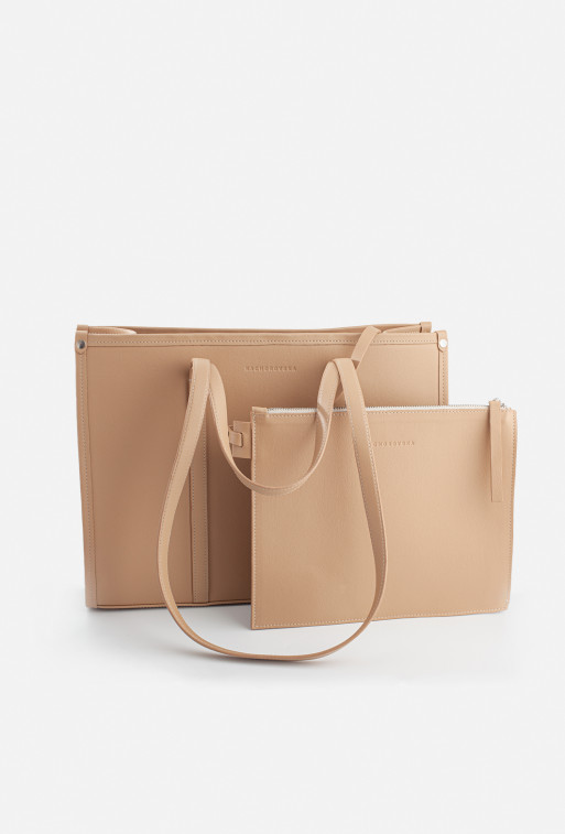 Gina beige textured leather
shopper bag /silver/