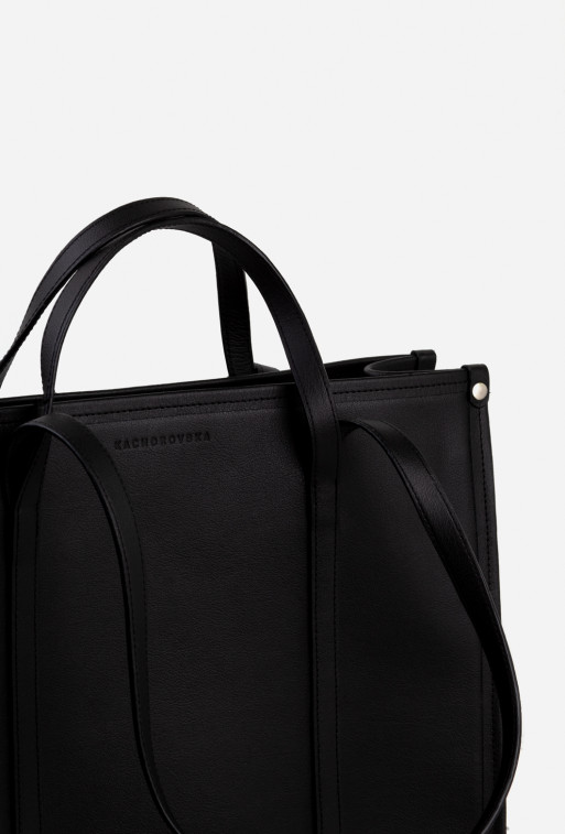 Carla black textured leather
shopper bag /silver/