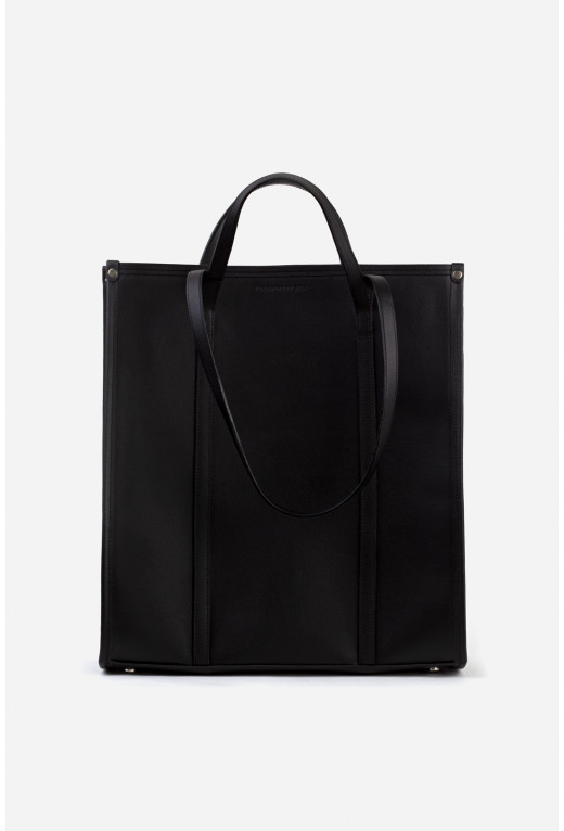 Carla black textured leather
shopper bag /silver/