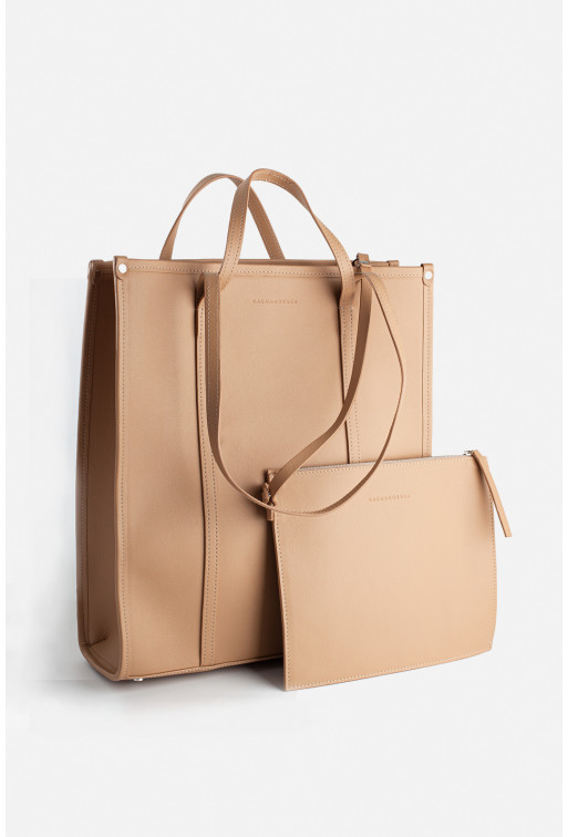 Carla beige textured leather
shopper bag /silver/