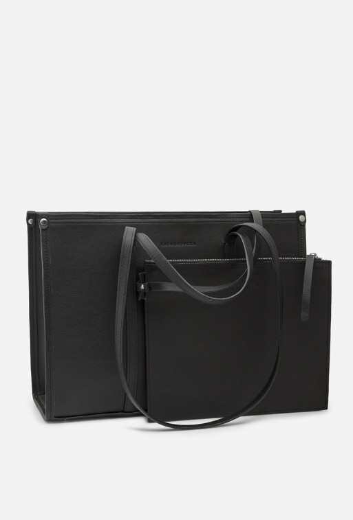 Gina black textured leather
shopper bag /silver/