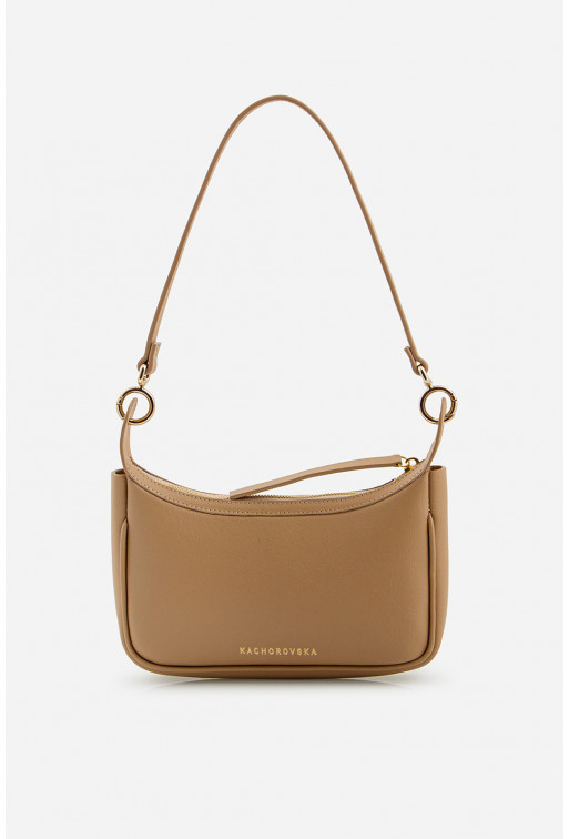 Gia beige leather baguette bag /gold/