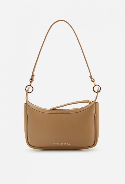 Gia beige leather baguette bag /gold/