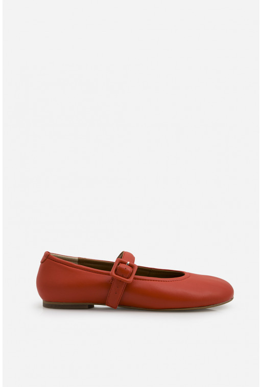 Audrey red leather ballet flats