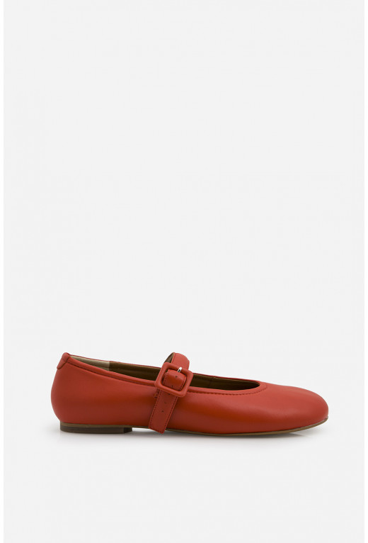Audrey red leather ballet flats