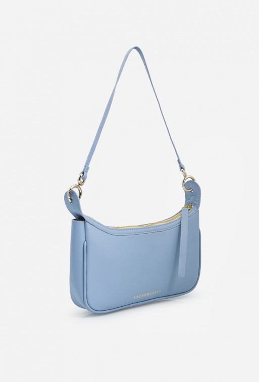 Gia blue leather baguette bag /gold/