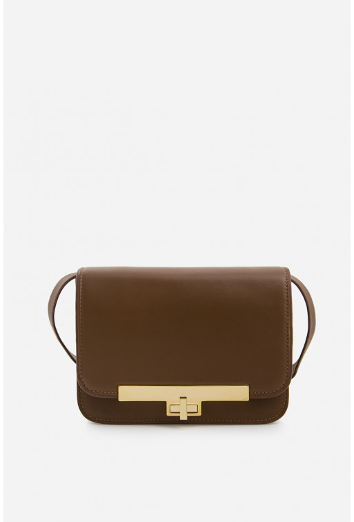 Harper brown leather crossbody bag /gold/