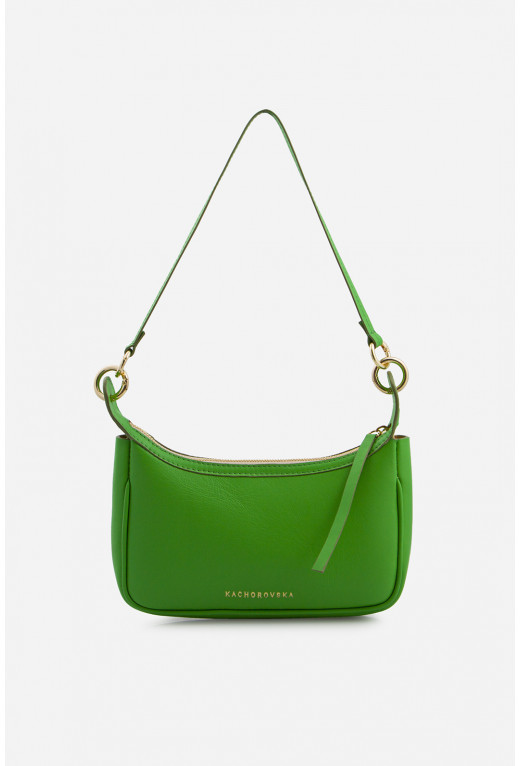 Gia green leather baguette bag /gold/