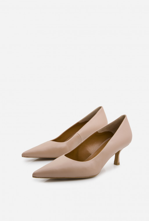 Valery beige leather kitten heels pumps /5 cm/