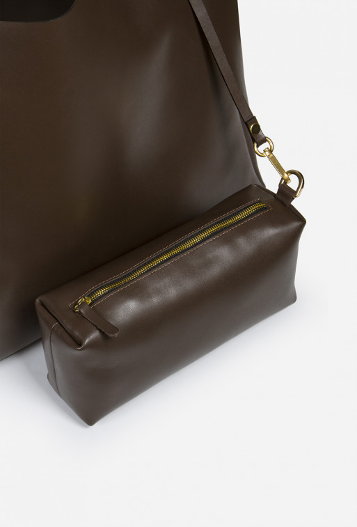 Matilda brown textured leather shopper bag /gold/