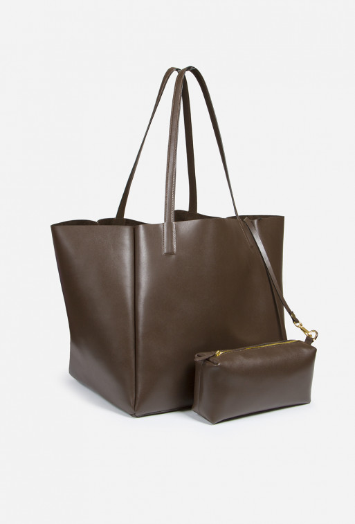Matilda brown textured leather shopper bag /gold/
