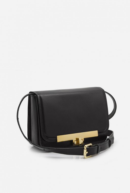 Harper black leather crossbody bag /gold/