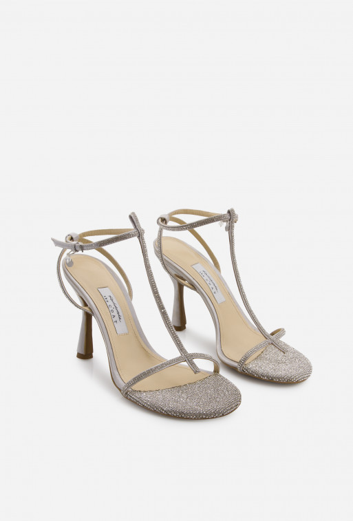 Katya light gray satin sandals /9 cm/