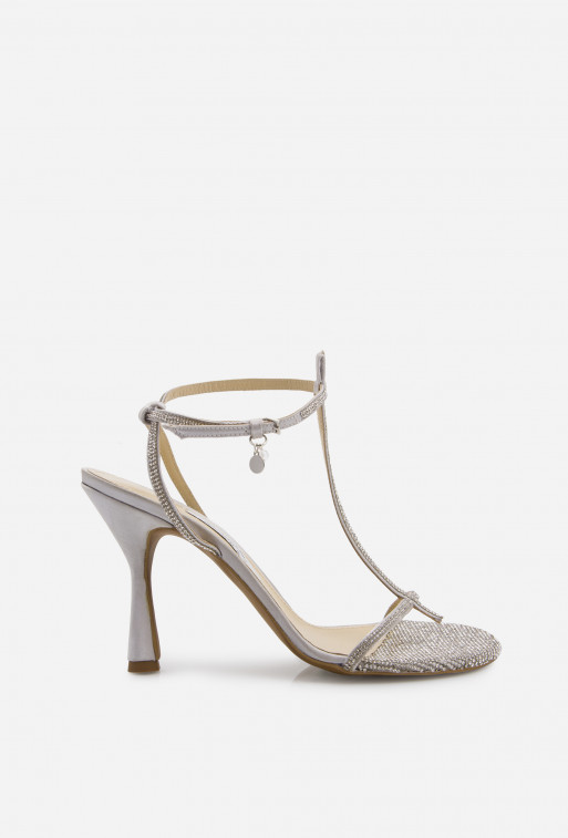 Katya light gray satin sandals /9 cm/