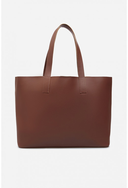 Brown leather shopper bag /silver/