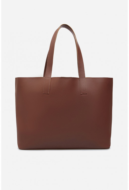 Brown leather shopper bag /gold/