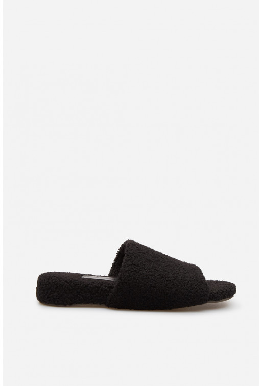 Carol black fur home slippers